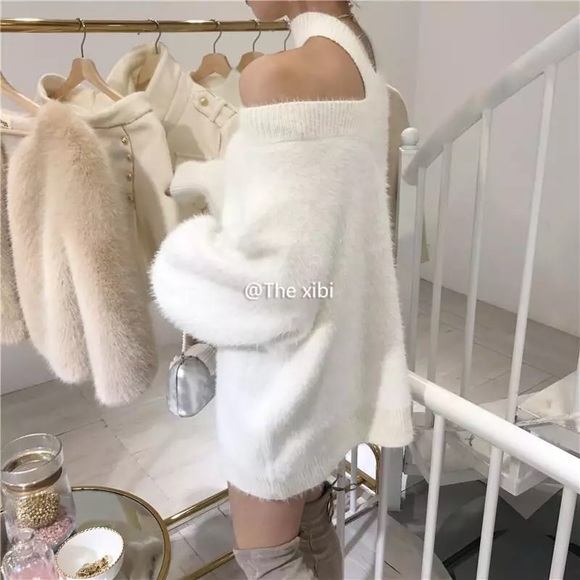 Sweater dress shirt halter reversible style white womens off shoulder - Picture 14 of 16